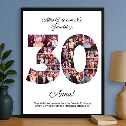 Fotocollage mit Glückwünschen zum 30. - personalisiertes Poster für eine Freundin