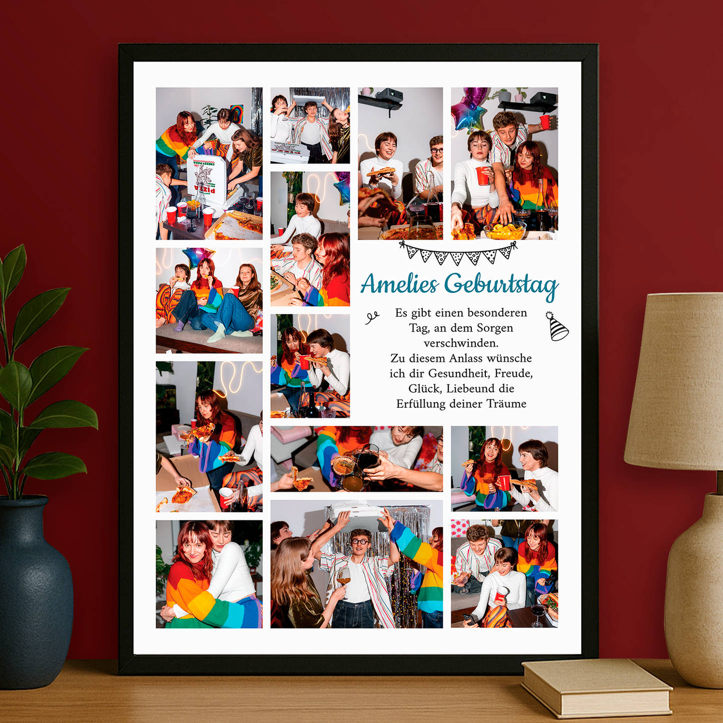 Collage aus 13 Fotos mit Glückwünschen – personalisiertes Poster für sie