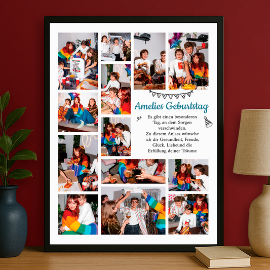 Collage aus 13 Fotos mit Glückwünschen – personalisiertes Poster für sie