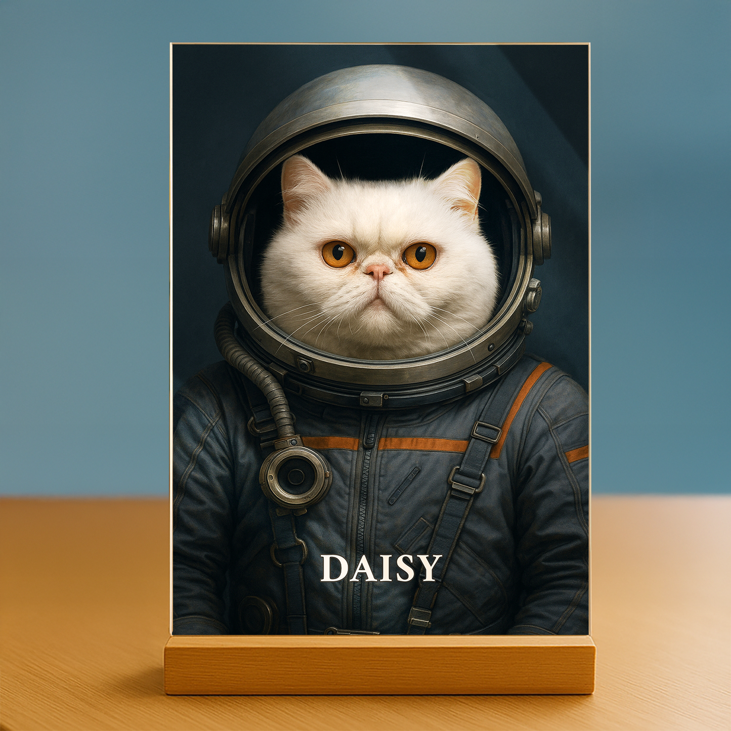 Deine Katze im Weltall – Elegantes Porträt auf Glas