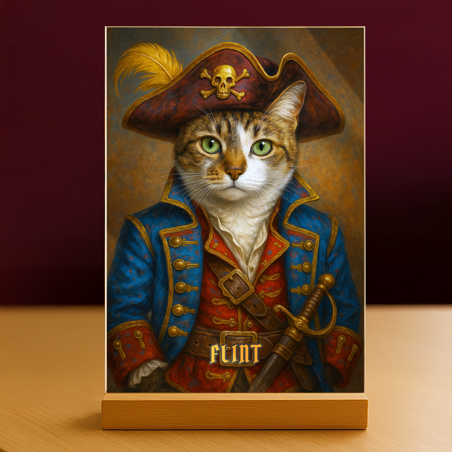Katze in der Rolle eines Piraten – einzigartiger Glasdruck