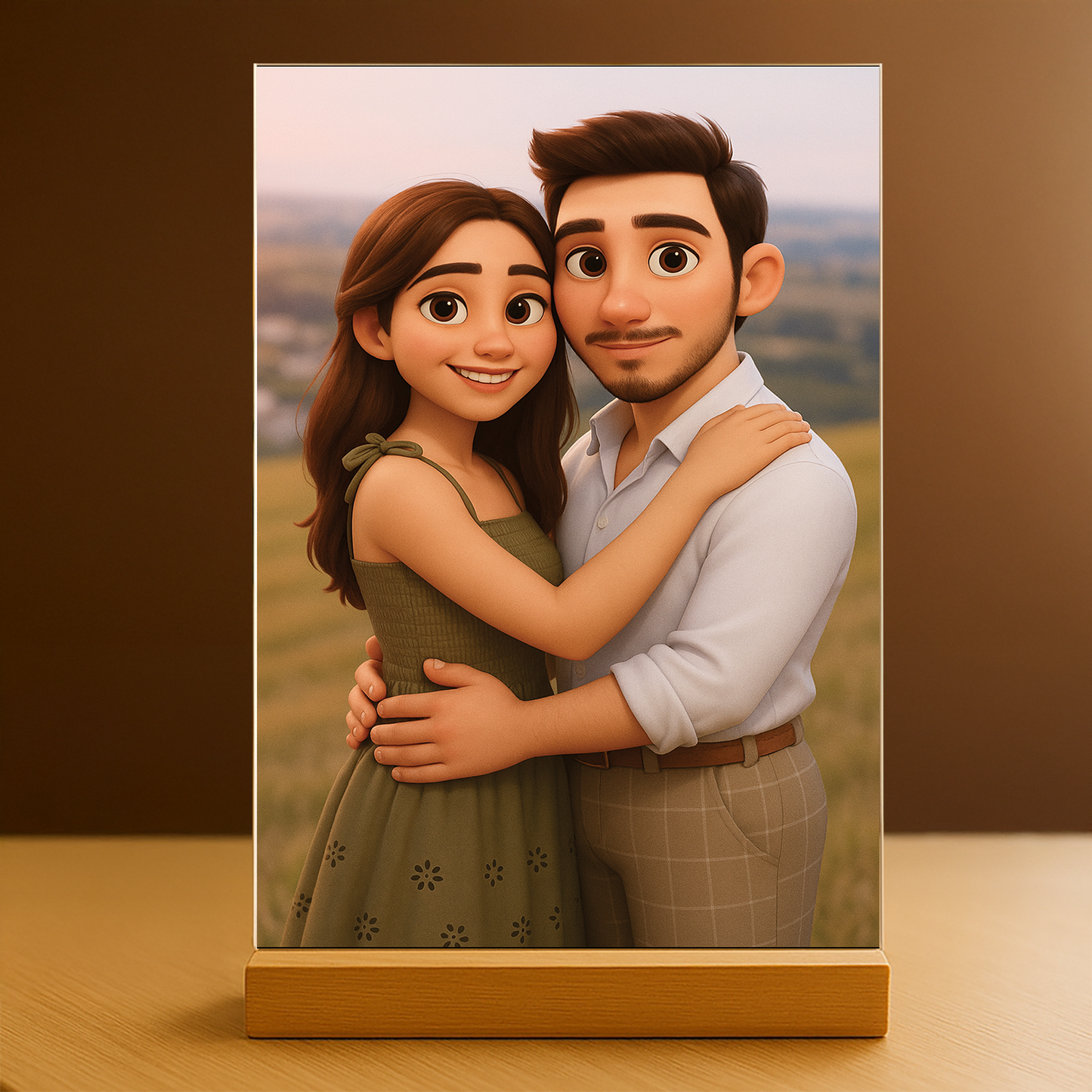 Verliebtes Paar im 3D-Animationsstil - Acrylglas-Porträt für Paare