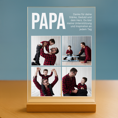 Fotocollage + Dank für Papa – personalisierter Glasdruck