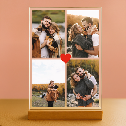 Collage aus 4 Fotos eines verliebten Paares - personalisierter Druck auf Acrylglas für Paare