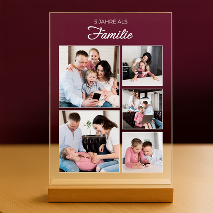 5 Jahre als Familie – personalisierter Druck auf Glas für Eltern