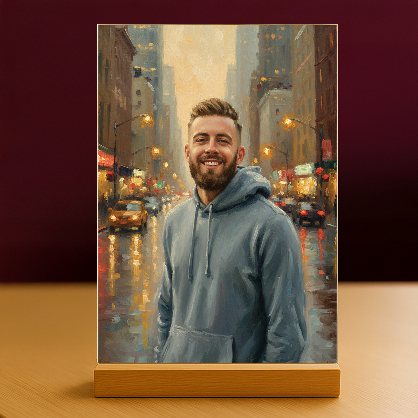 Mann im Stadtzentrum - Acrylglas-Porträt für Mann