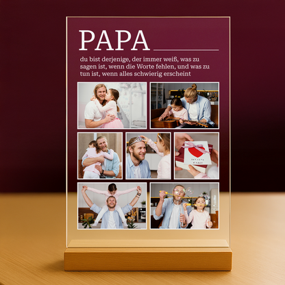 Collage mit 7 Fotos + Text – personalisierter Glasdruck