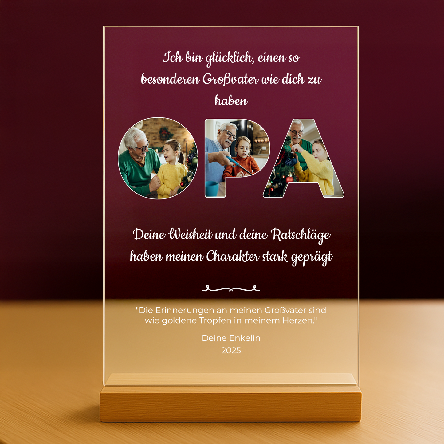 Einzigartiger Großvater – personalisierter Druck auf Glas für den Großvater