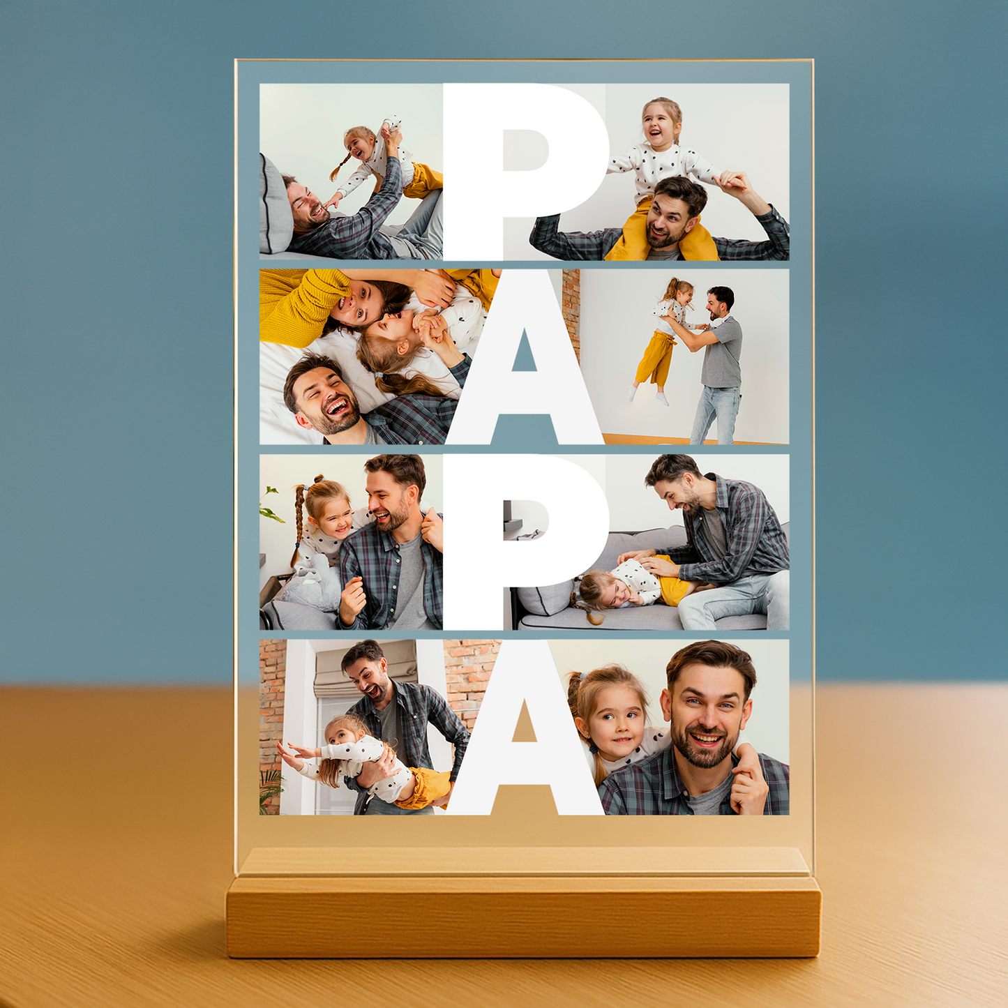 Fotocollage mit 8 Fotos mit Papa - personalisierter Glasdruck