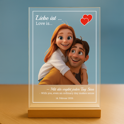 Liebe ist… - personalisierter Glasdruck für ein Paar