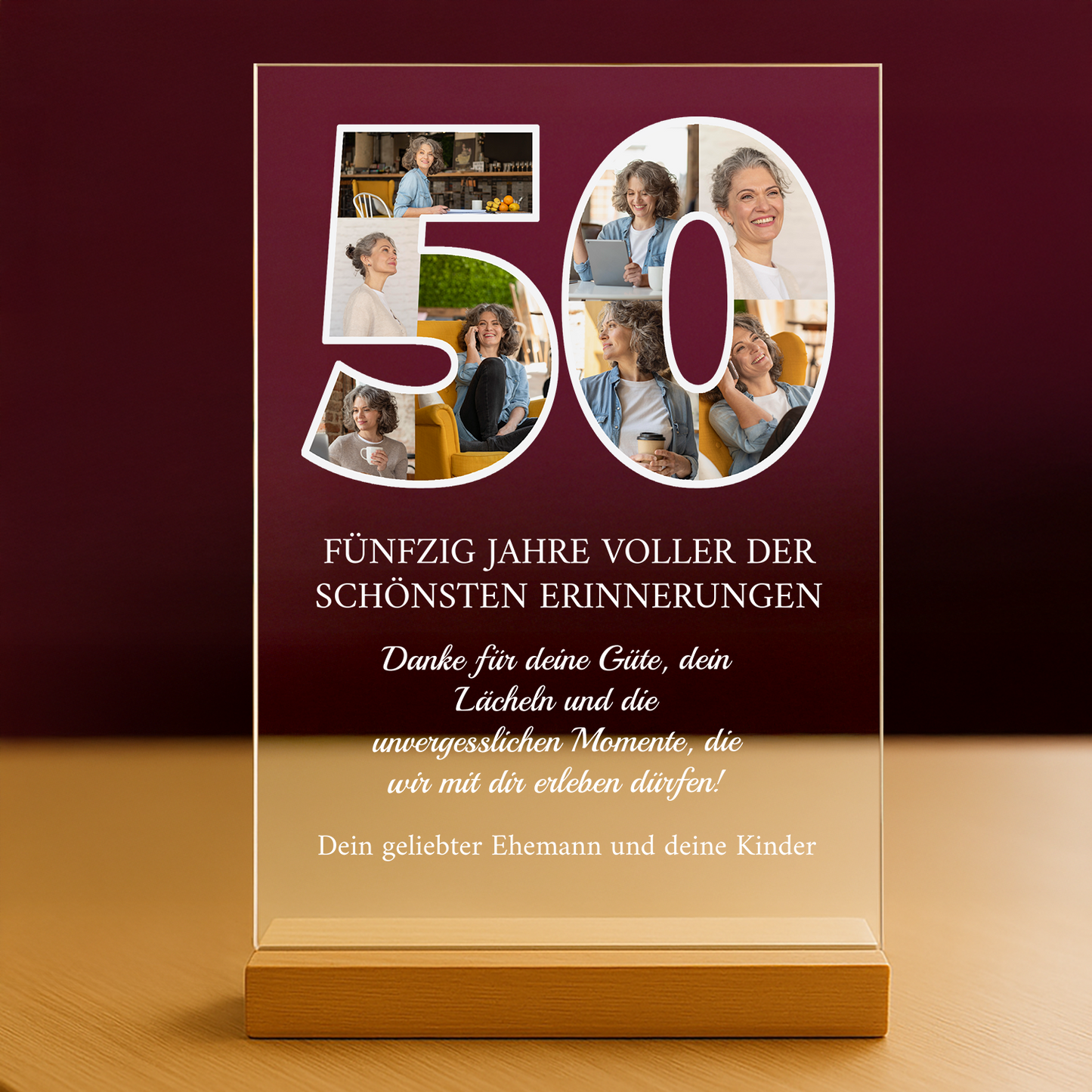 50 Jahre der schönsten Erinnerungen - personalisierter Glasdruck für eine Frau