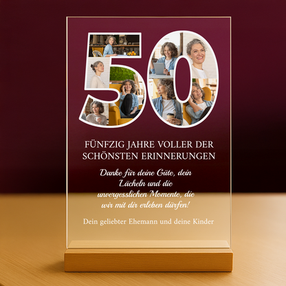 50 Jahre der schönsten Erinnerungen - personalisierter Glasdruck für eine Frau