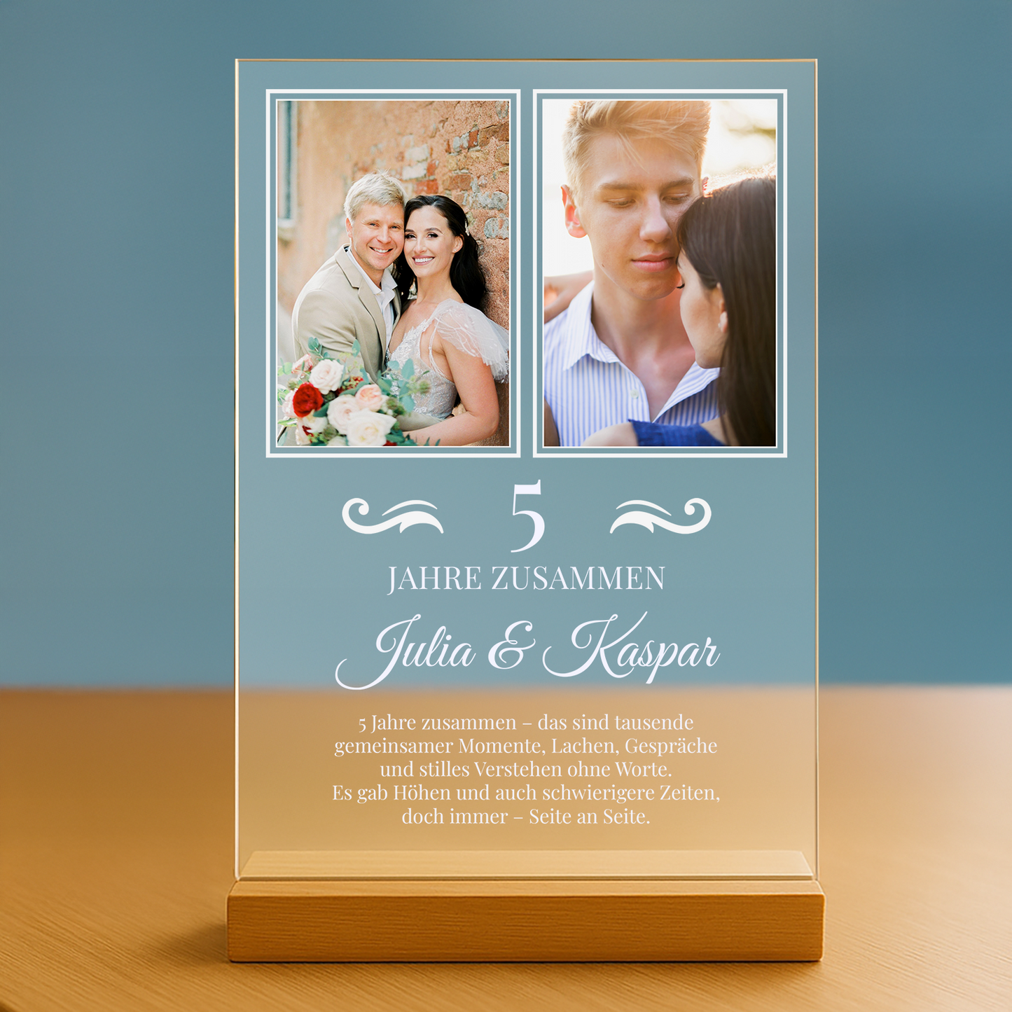 5 Jahre zusammen – personalisierter Druck auf Glas