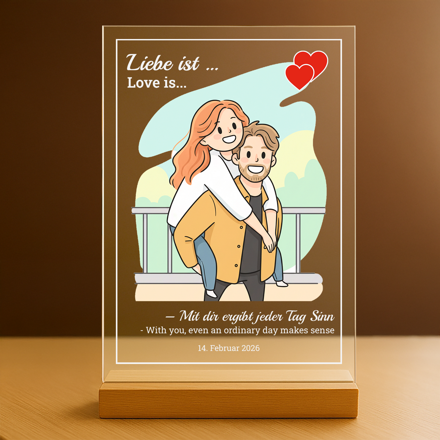 Einzigartige Liebe - personalisierter Glasdruck für Paar