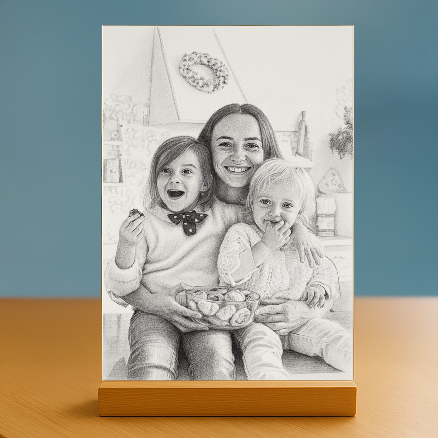 Bleistiftskizze-Porträt auf Acrylglas - Geschenk zum Muttertag