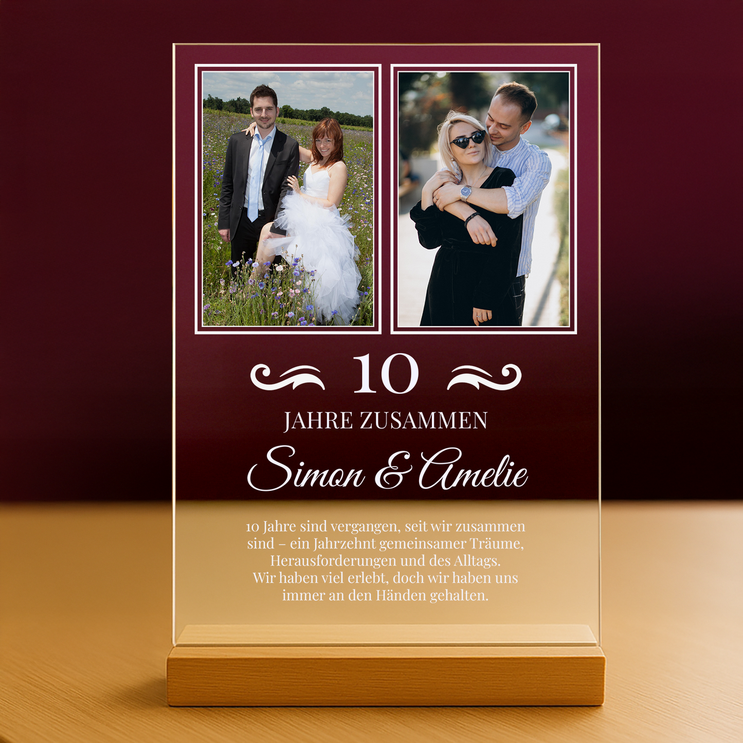 10 Jahre zusammen – personalisierter Druck auf Glas