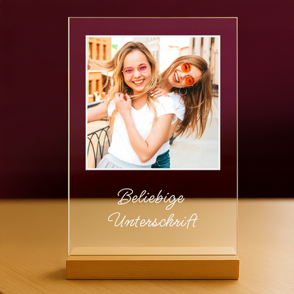 Foto von Freundinnen + beliebige Beschriftung – personalisierter Druck auf Glas für Freundinnen
