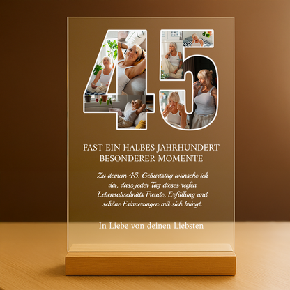 Zum 45. Geburtstag - personalisierter Glasdruck für eine Frau