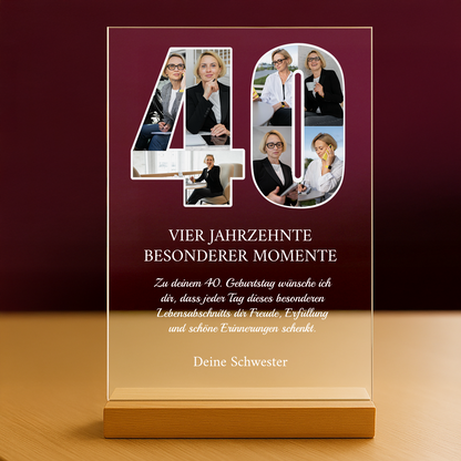 Wünsche zum 40. Geburtstag von der Schwester – personalisierter Druck auf Glas für die Schwester