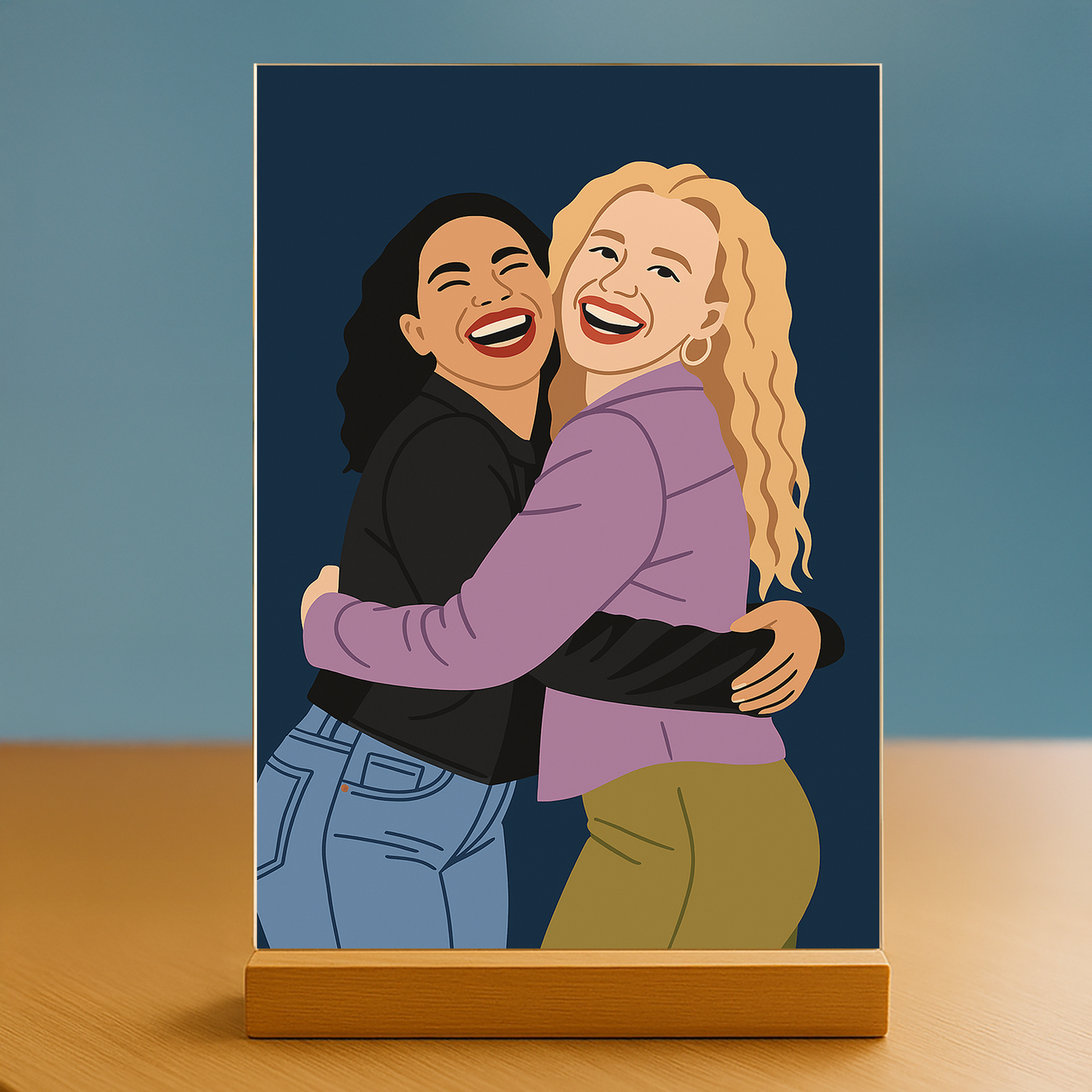 Zwei Freundinnen im Illustrationsstil - Acrylglas Porträt für Freundin