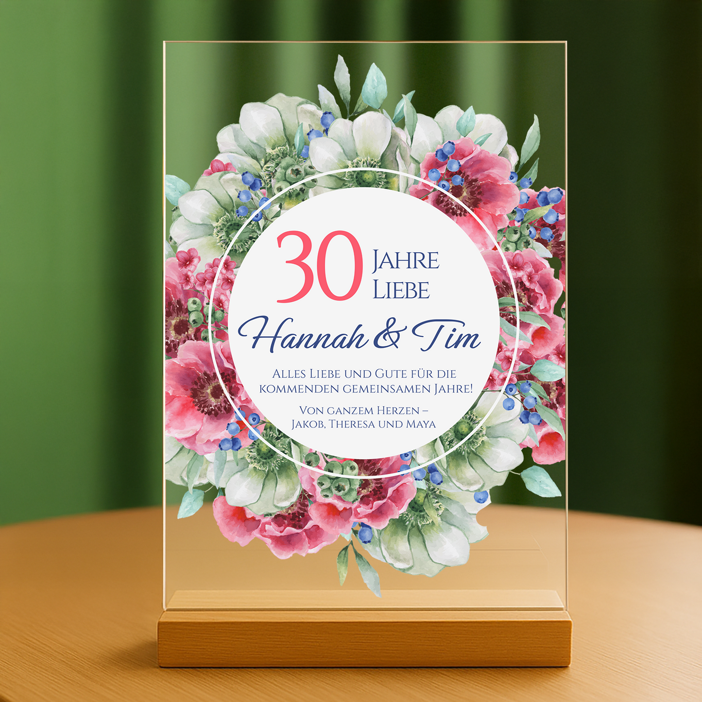 30. Hochzeitstag – personalisierter Druck auf Glas