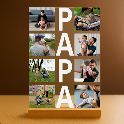 Schriftzug PAPA + Fotos – personalisierter Glasdruck