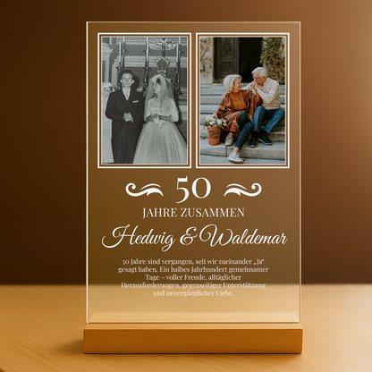 50 gemeinsame Jahre des Paares – personalisierter Druck auf Glas