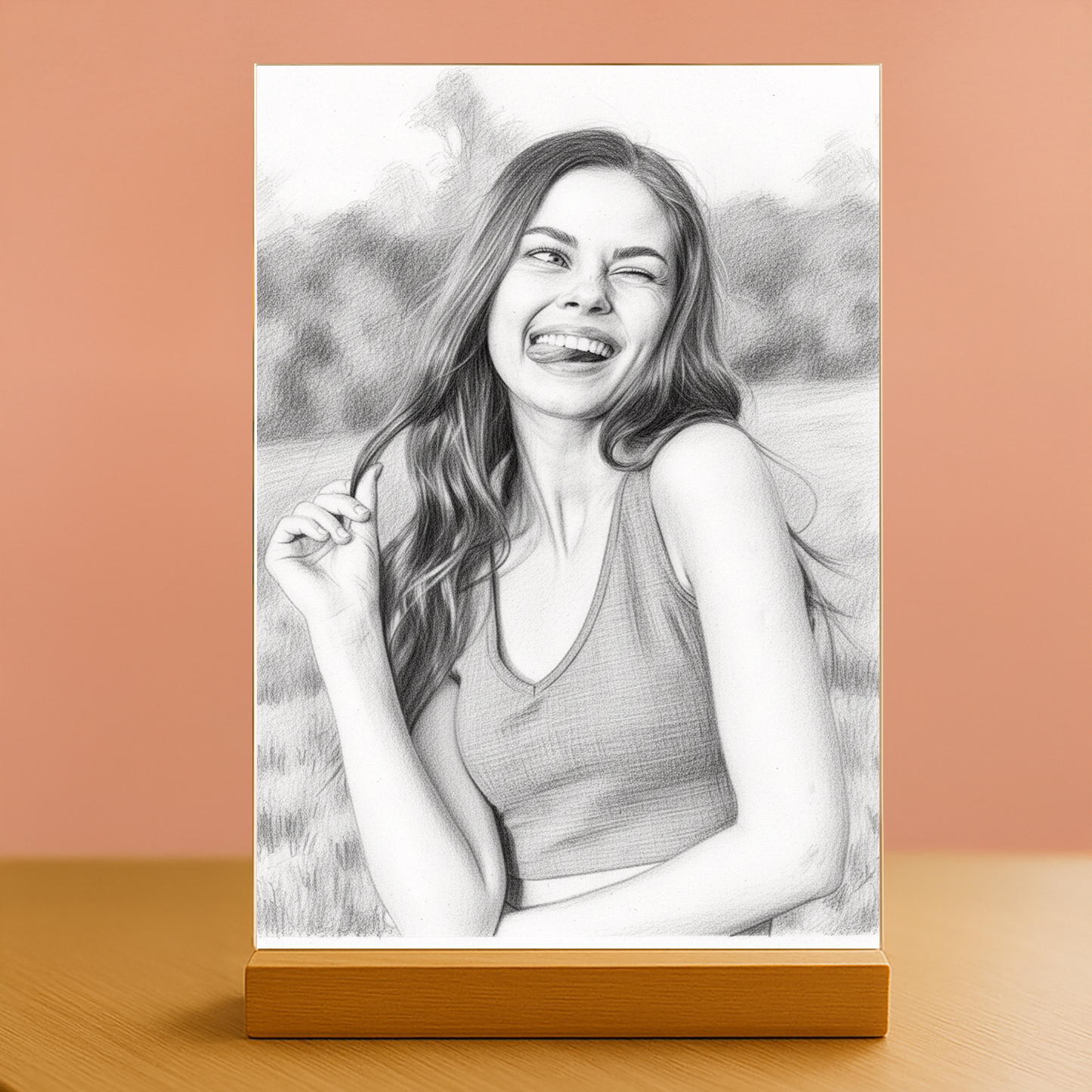 Sie im Bleistiftskizzen-Stil – Acrylglas Porträt für Frau