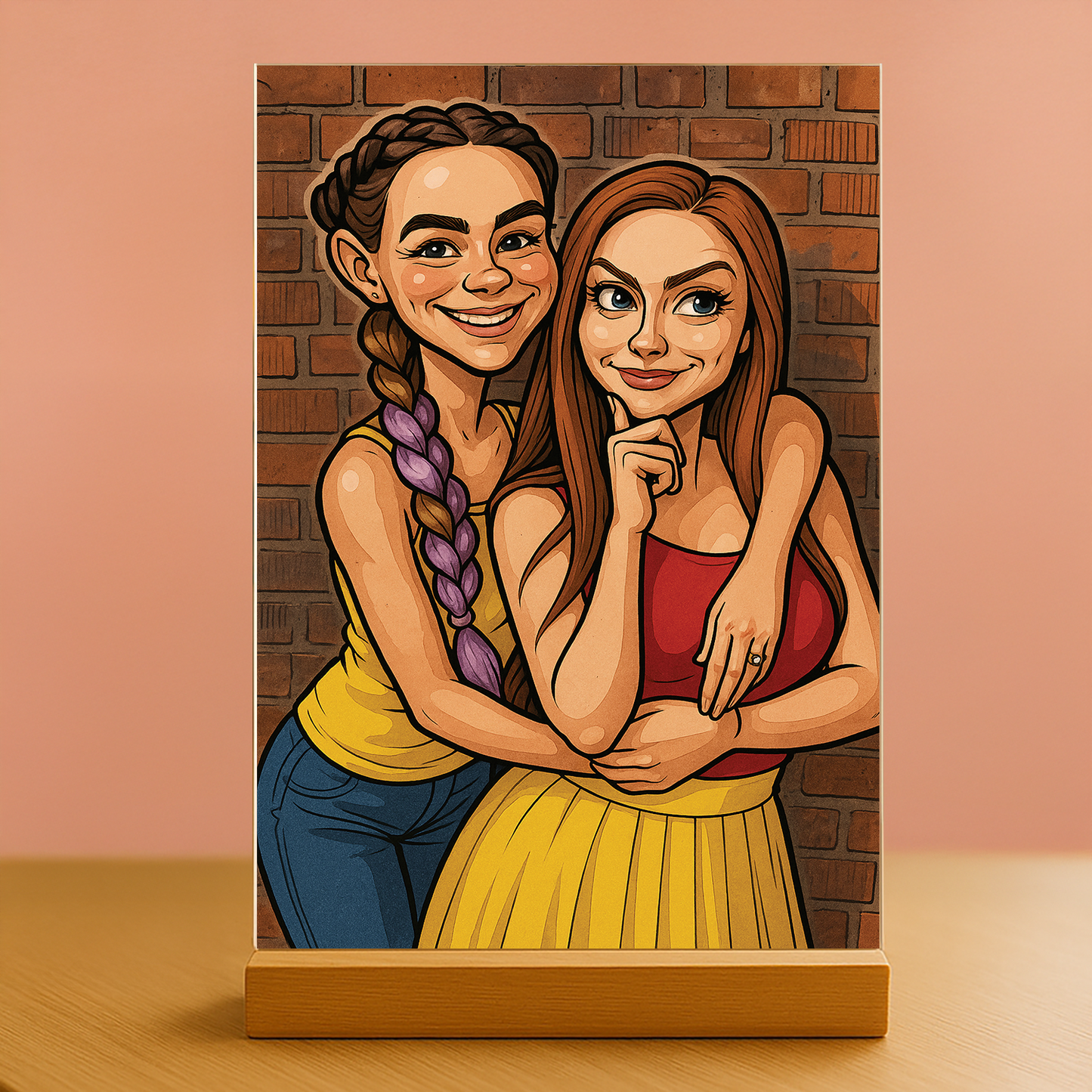 Beste Freundinnen im Karikatureffekt – Acrylglas-Porträt für Freundin