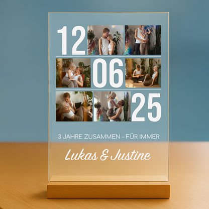 Drei Jahre zusammen – personalisierter Druck auf Glas
