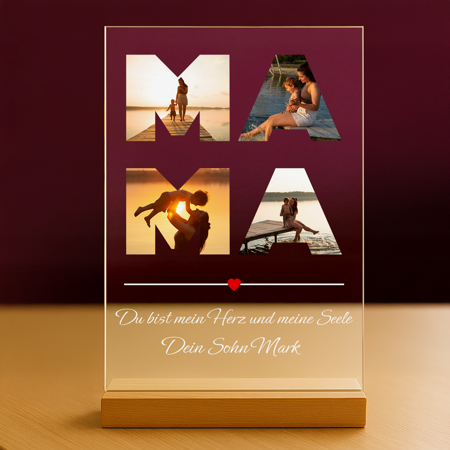 Du bist mein Herz Collage – personalisierter Druck auf Glas für Mama