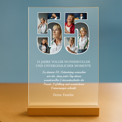 55 unvergessliche Jahre – personalisierter Druck auf Glas für Frauen