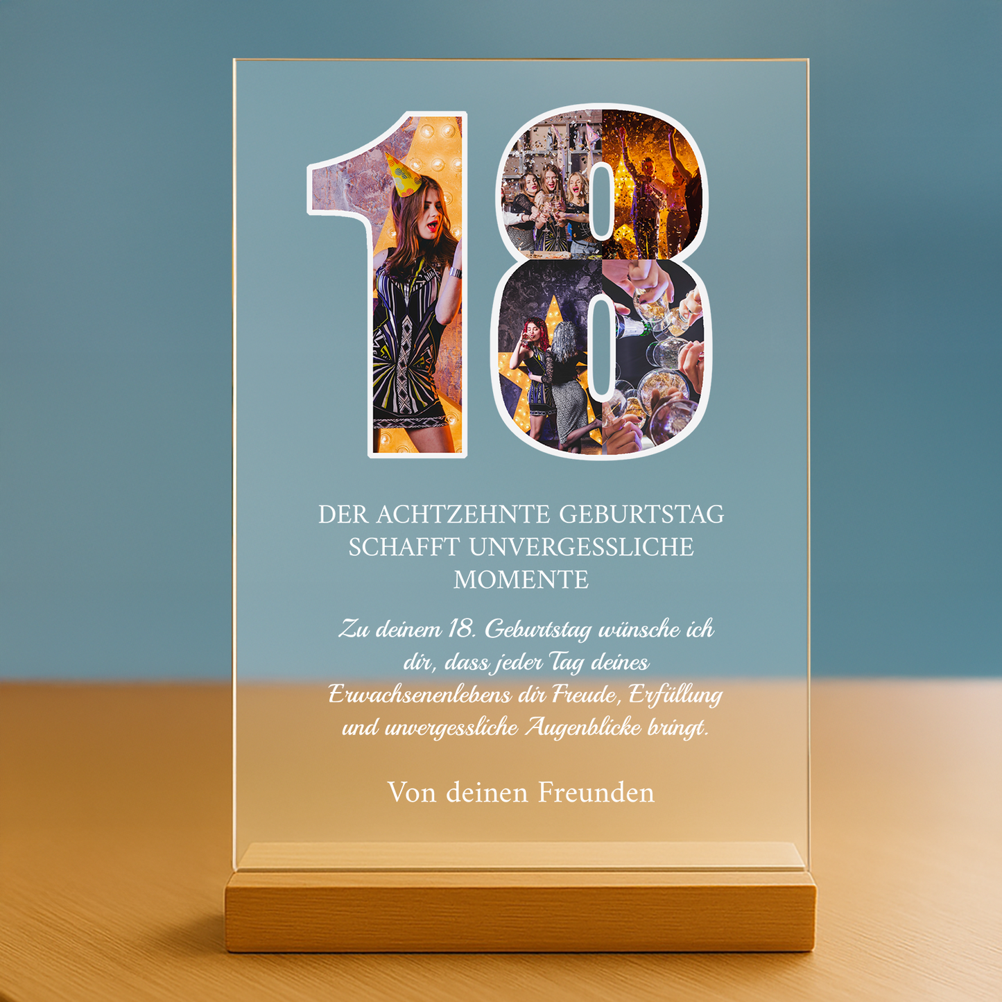 18. Geburtstag - personalisierter Glasdruck für eine Freundin