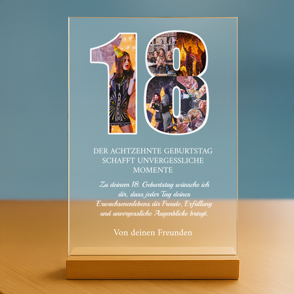 18. Geburtstag - personalisierter Glasdruck für eine Freundin