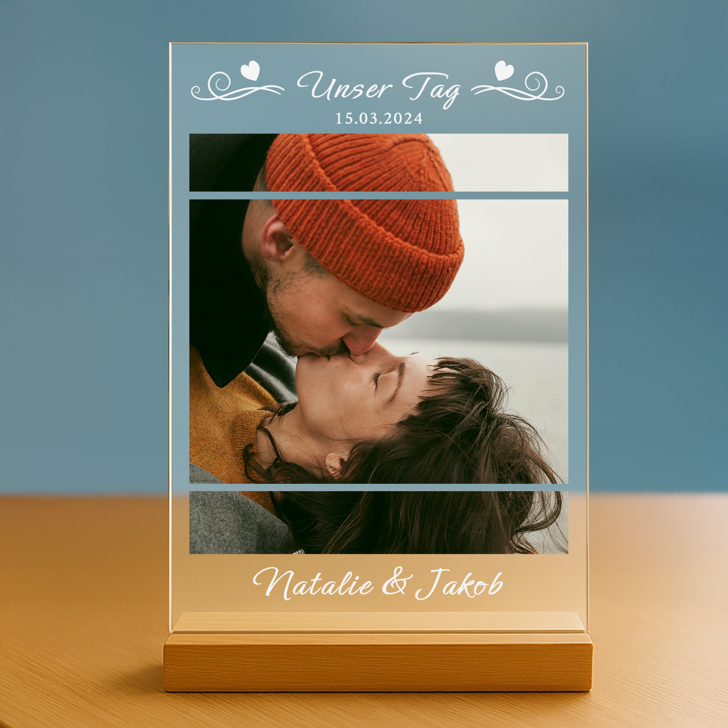Unser Tag – personalisierter Druck auf Glas für Paare
