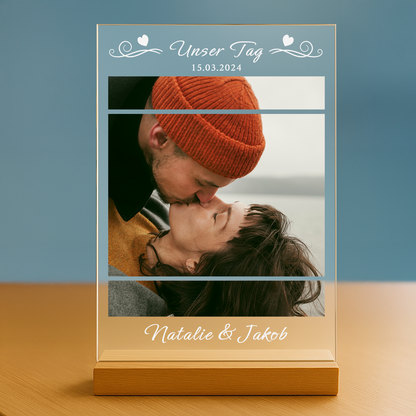 Unser Tag – personalisierter Druck auf Glas für Paare