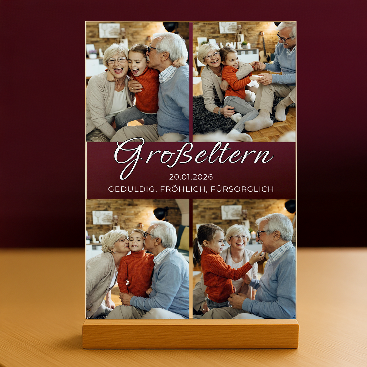 Liebe Großeltern Collage – personalisierter Druck auf Glas für den Großvater