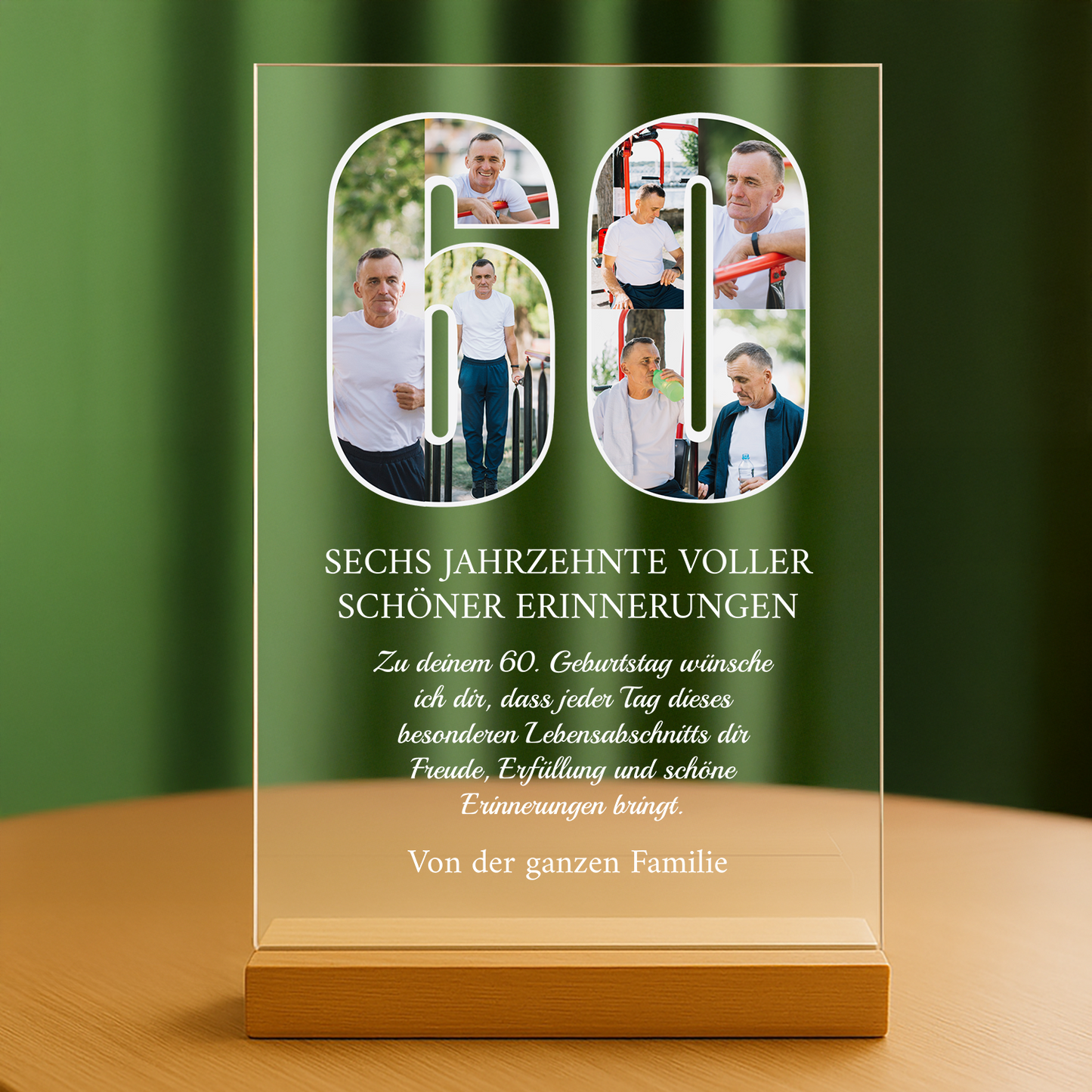 60 Jahre voller schöner Erinnerungen - personalisierter Glasdruck für Mann