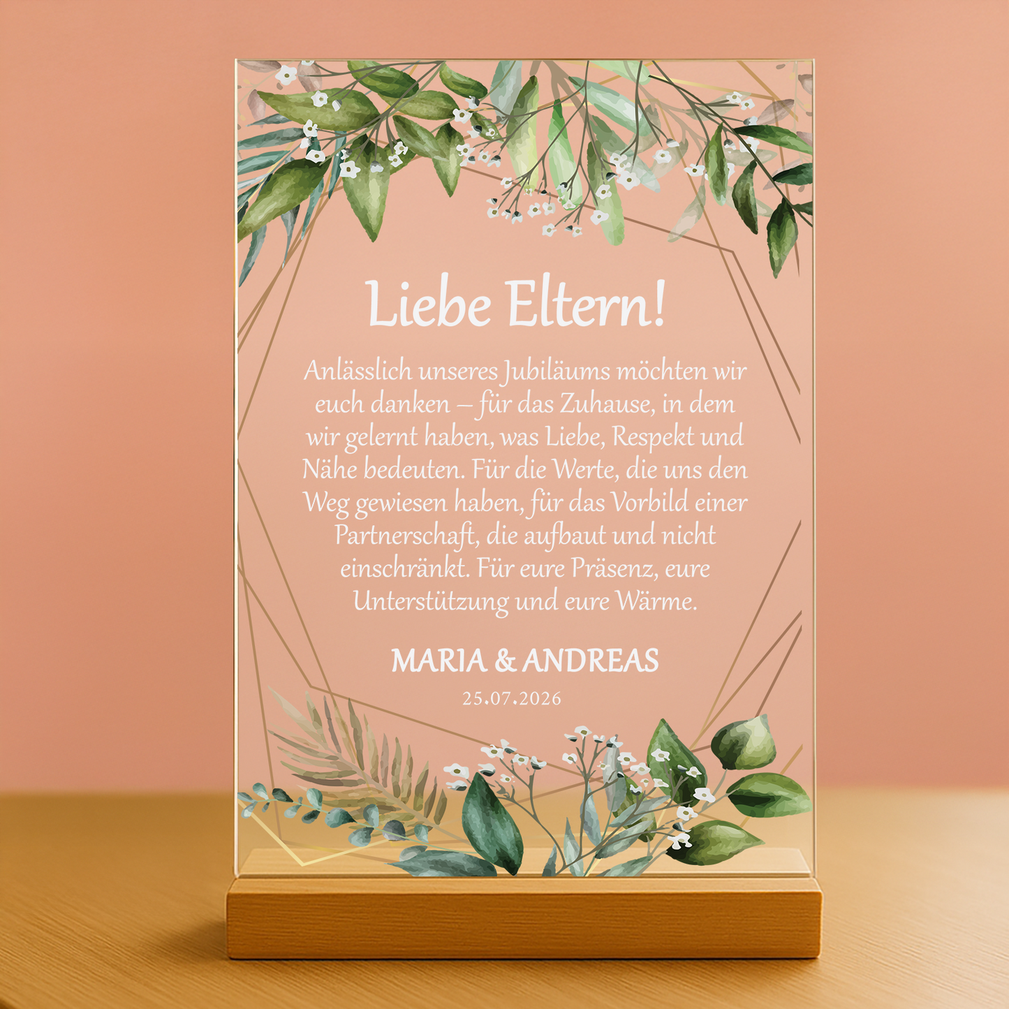 Liebe Eltern! – personalisierter Druck auf Glas