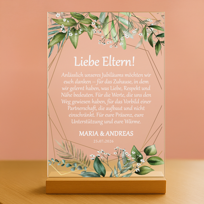 Liebe Eltern! – personalisierter Druck auf Glas