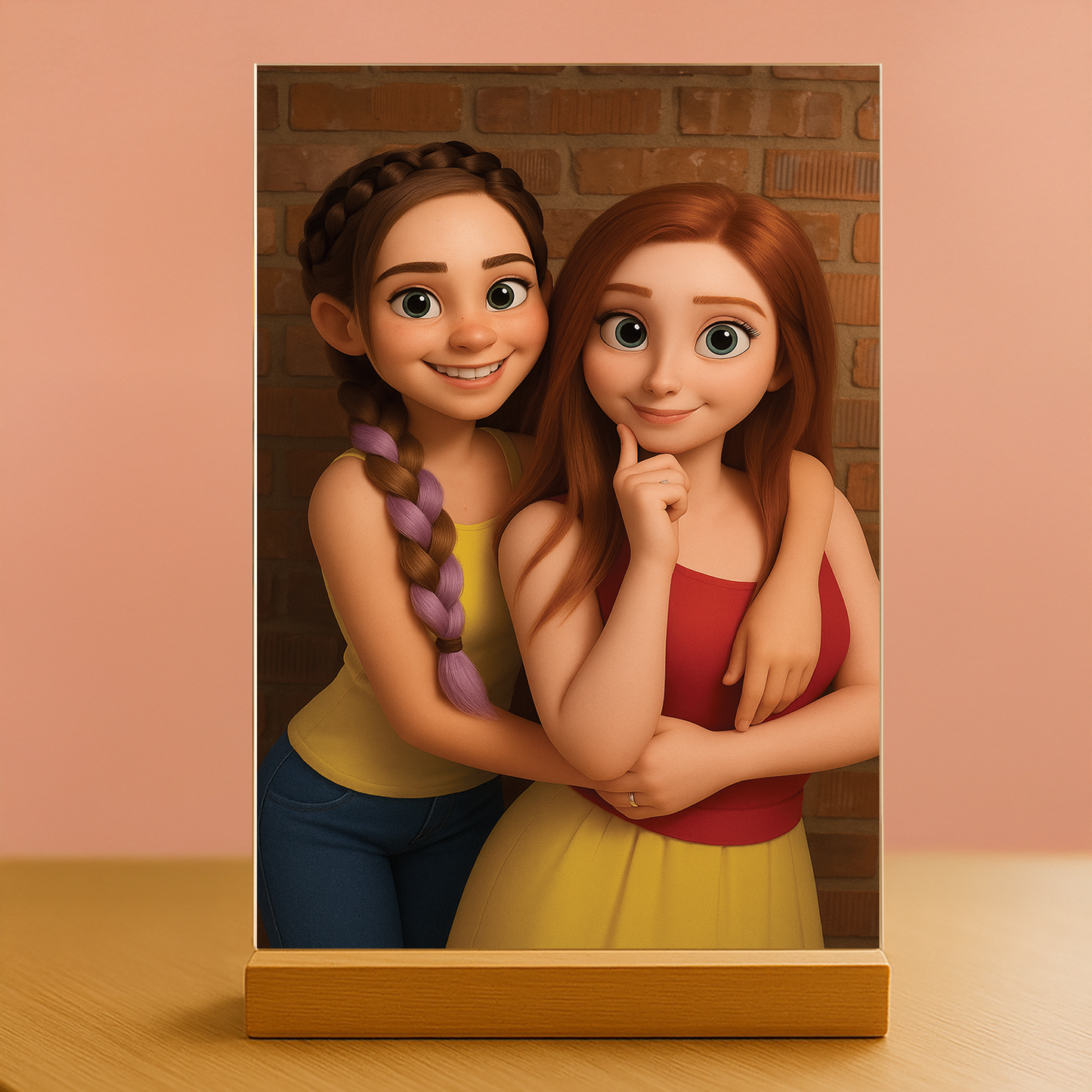 Freundinnen im 3D-Animationsstil – Acrylglas-Porträt für die Freundin