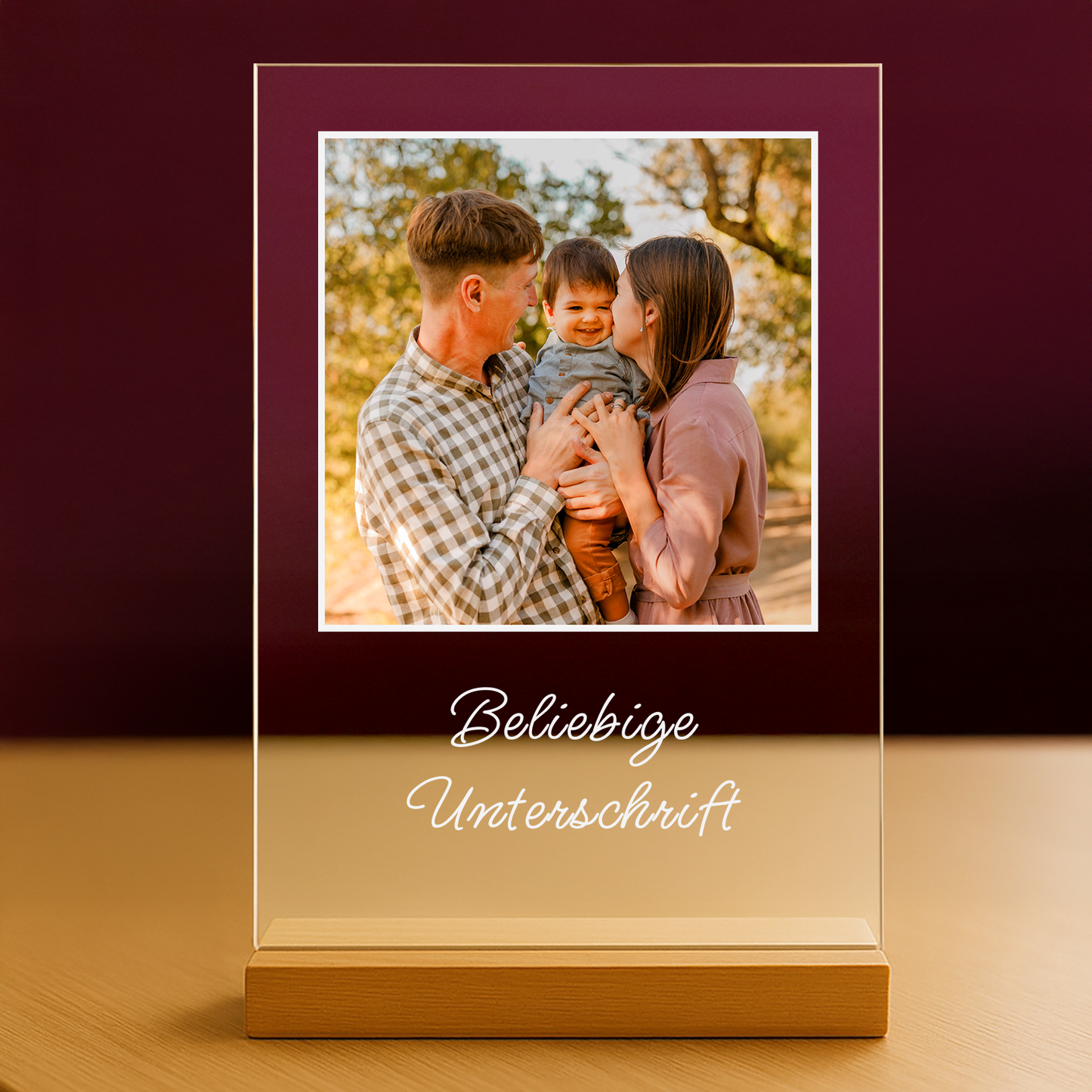 Foto mit den Eltern + beliebige Beschriftung – personalisierter Druck auf Glas für Eltern