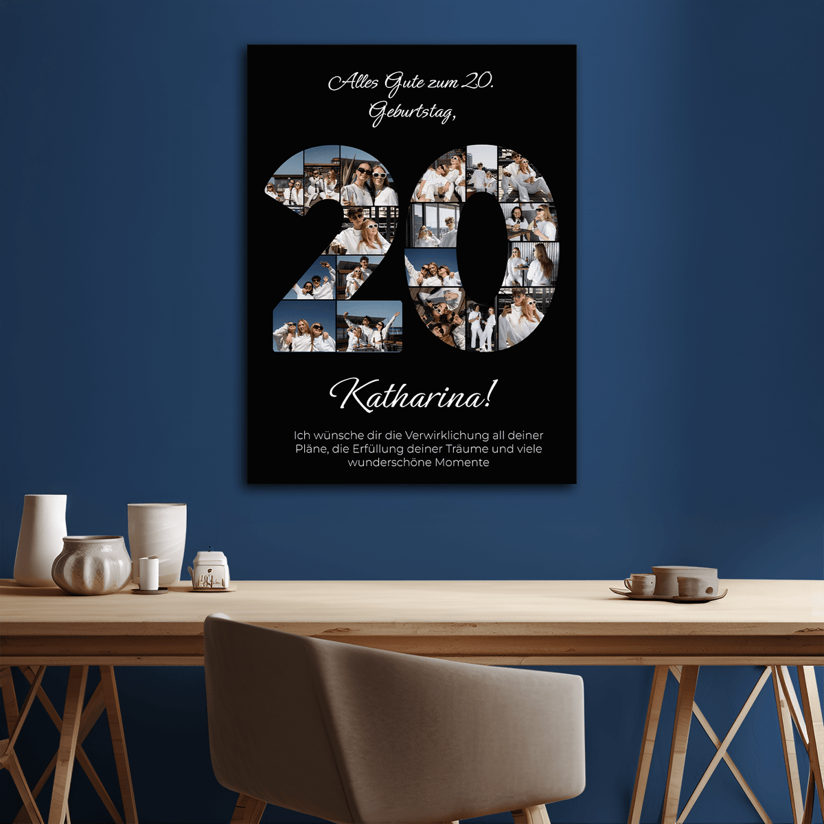 Glückwünsche zum 20. Geburtstag + Collage – personalisierter Leinwanddruck für eine Freundin - Emmygift.de