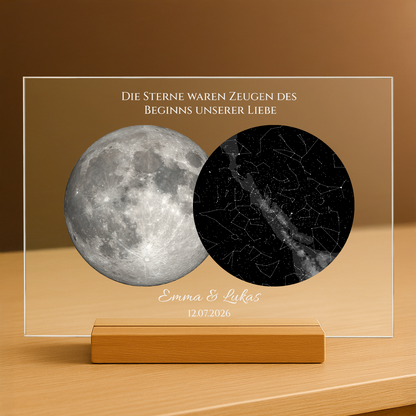 Mond und Sterne von eurem besonderen Tag – personalisierter Druck auf Acrylglas für Paare