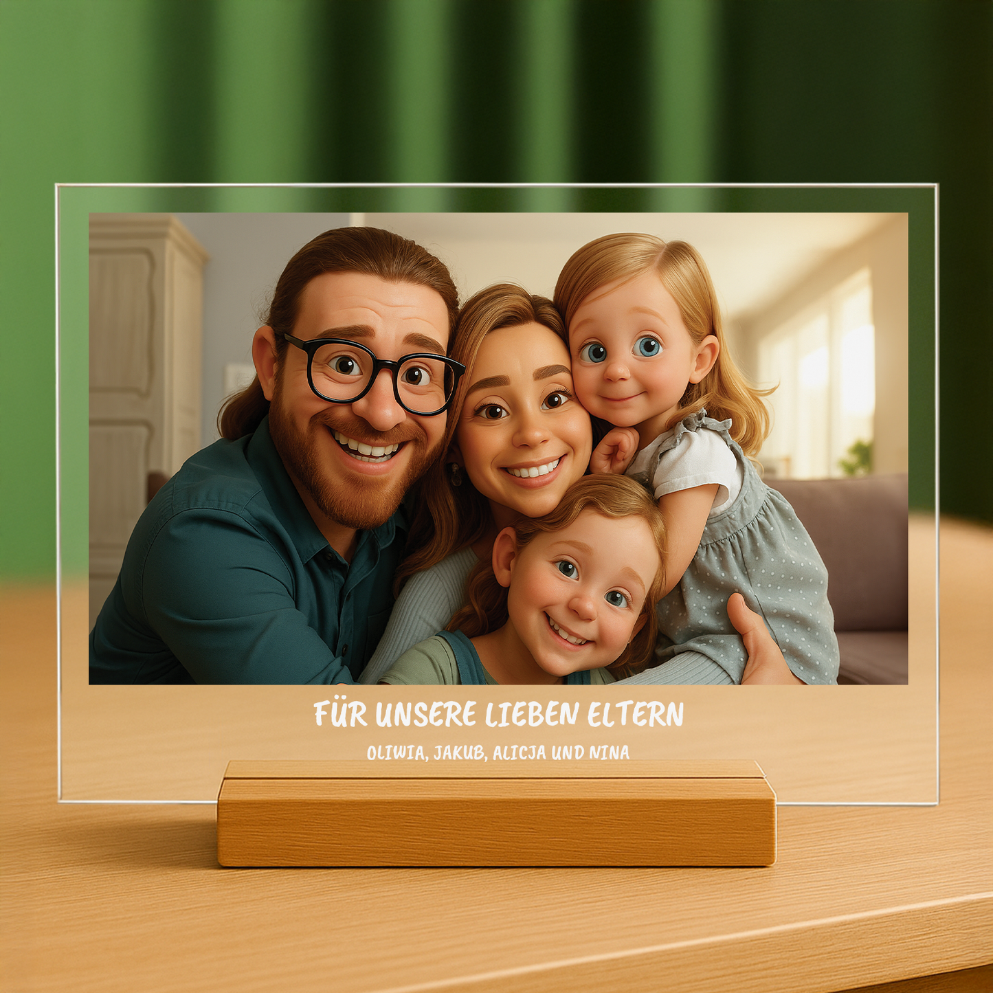 Ihre Familie im 3D-Animationsstil – Porträt auf Acrylglas für Eltern