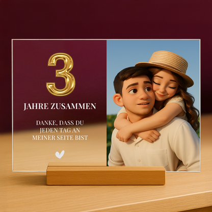 3 Jahre zusammen – personalisierter Glasdruck für Paare