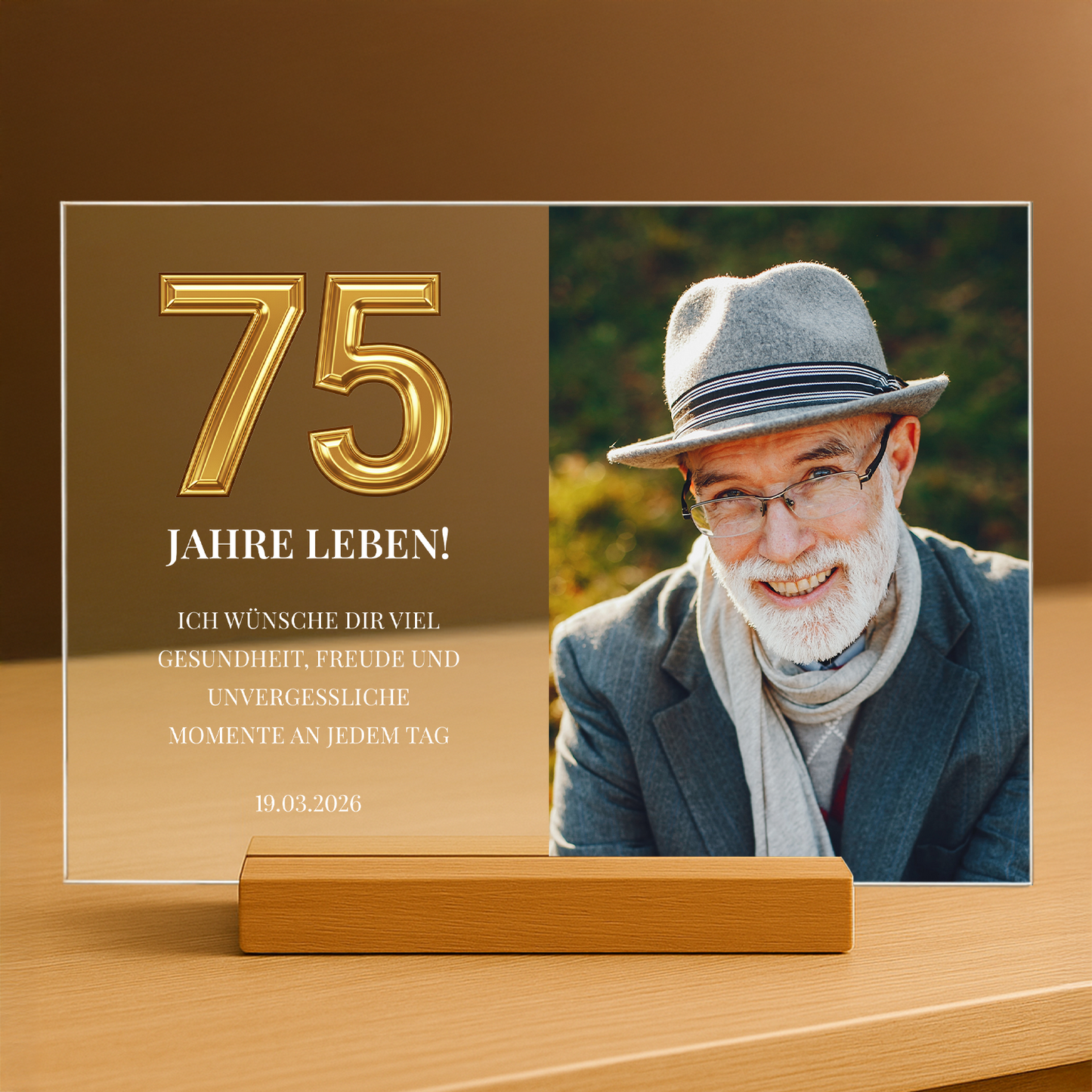 75 wundervolle Jahre – personalisierter Druck auf Acrylglas für Mann