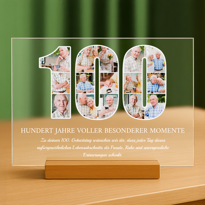 Wünsche zum 100. Geburtstag – personalisierter Druck auf Glas für den Großvater