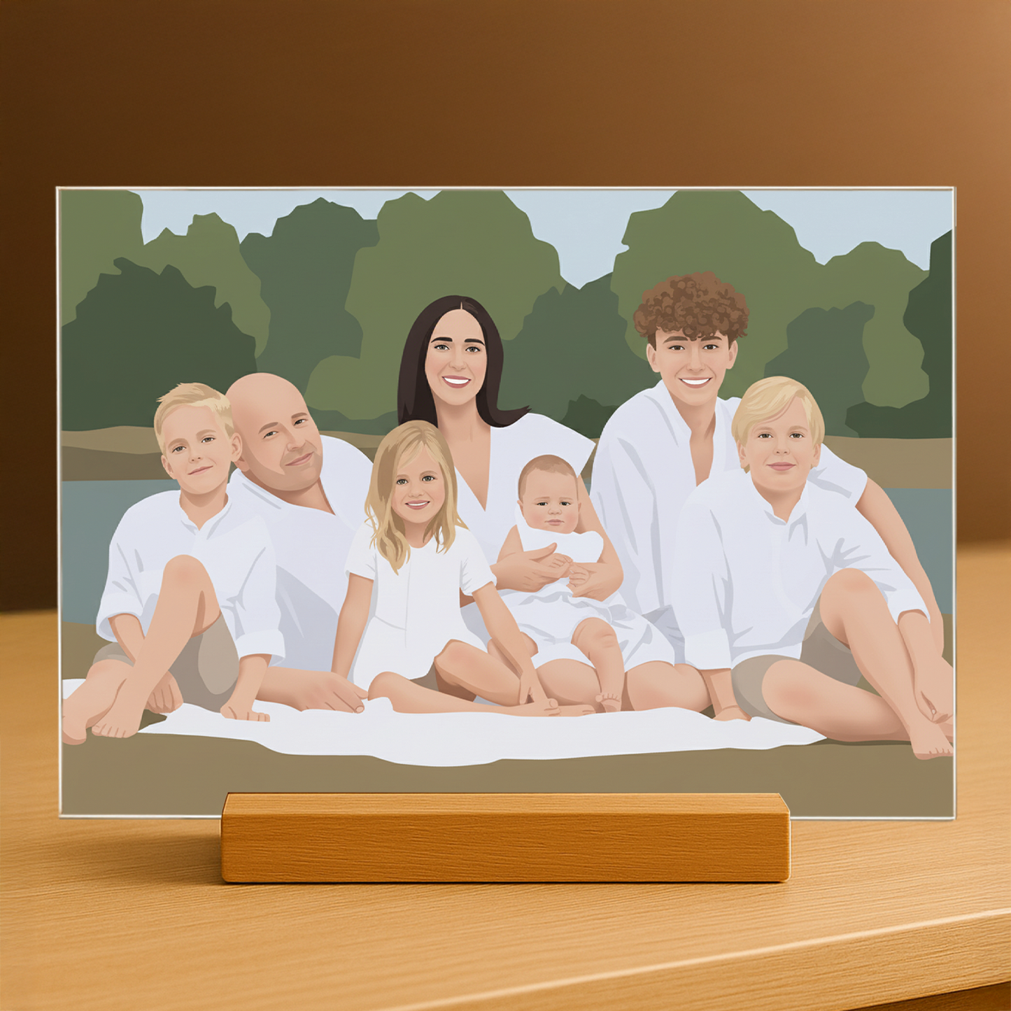 Familie wie in einer Illustration gezeichnet – Acrylglas-Porträt für Eltern