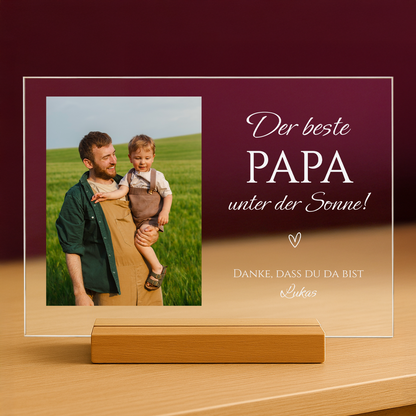 Der beste Papa unter der Sonne - personalisierter Glasdruck für Papa